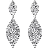 Flyonce Clip On Earrings for Women, Glitter Rhinestone Crystal Wedding Bridal Clip-on Drop Dangle Earring for Non Pierced Ears