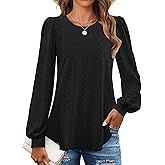 ZESICA Long Sleeve Eyelet Tops for Womens Crew Neck Spring Shirts Casual Loose Blouses 2026 Trendy Clothes