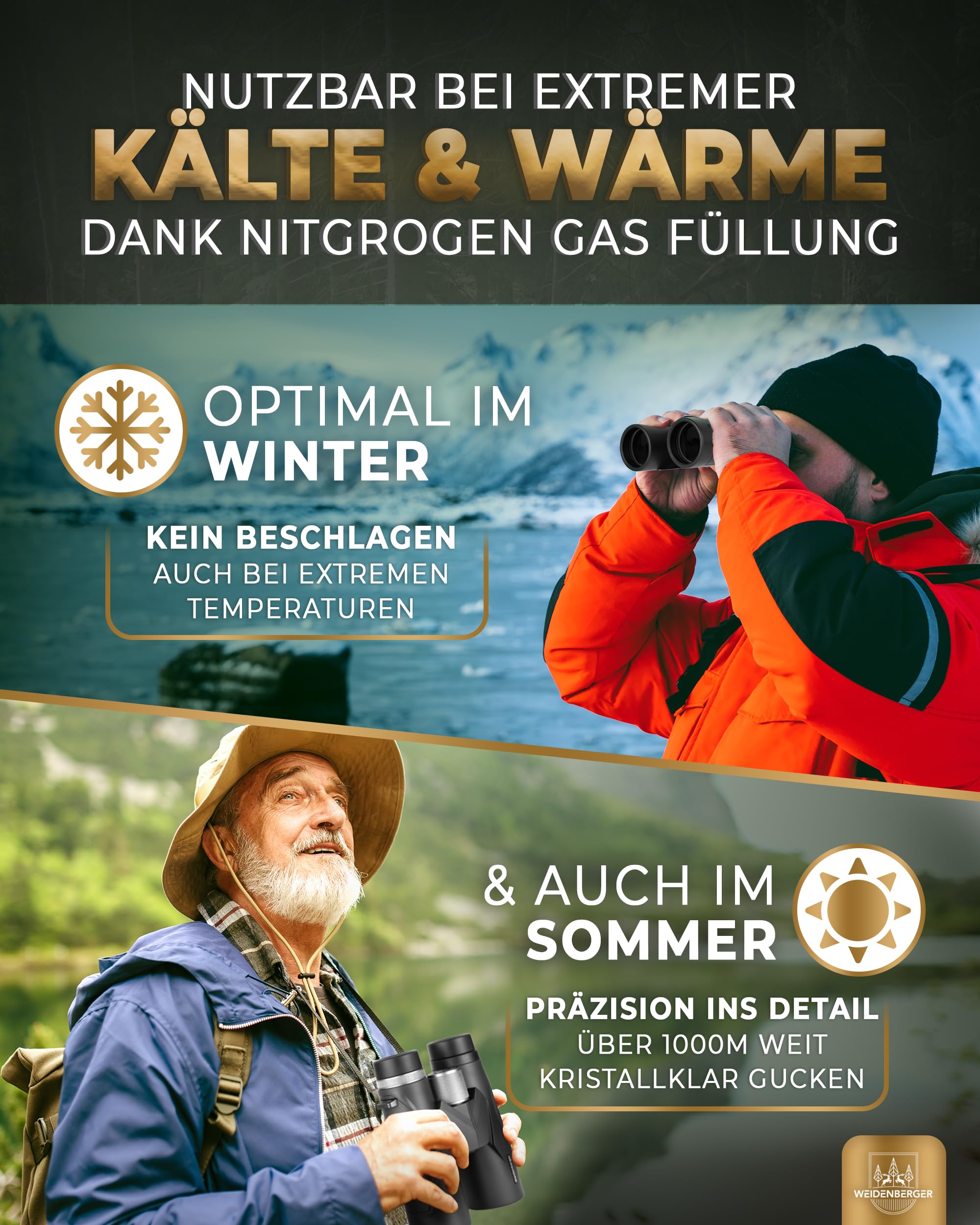 Weidenberger Fernglas 12x42, [TESTSIEGER] Magnesium Fernglas mit Nitrogenfüllung und wasserdicht, für Erwachsene, BAK4 HD Prisma + FMC Objektiv, auch Brillenträger geeignet (Schwarz, 12x42) 3