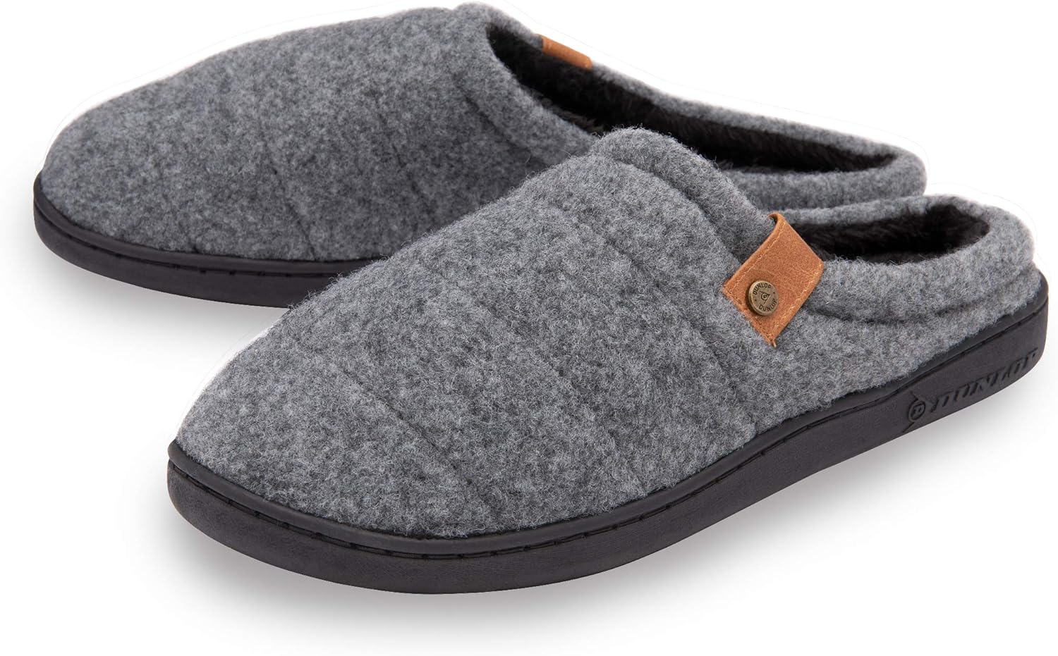 Dunlop Mens Slippers Slip On Comfy Mule Faux Fur Lined Felt Memory Foam
