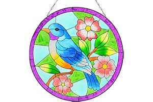 LEGIFO Stained Glass Window Hanging, Bird Sun Catchers Indoor Window Ornament, Suncatcher Panel Glass Art Wall Decor Gifts for Women Mother's Day Merry