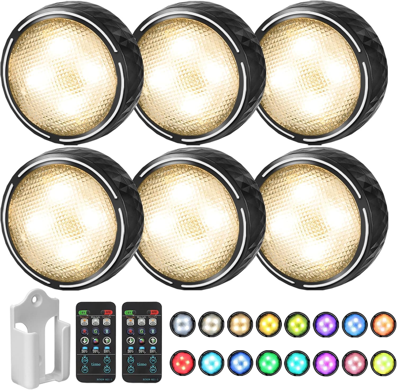 Photo 1 of LED Puck Lights with Remote Battery Operated Under Cabinet Lighting Wireless Stick on Lights Color Changing Timer Tap Lights for Cabinets Shelves Closets Display Case - 6Pack Black