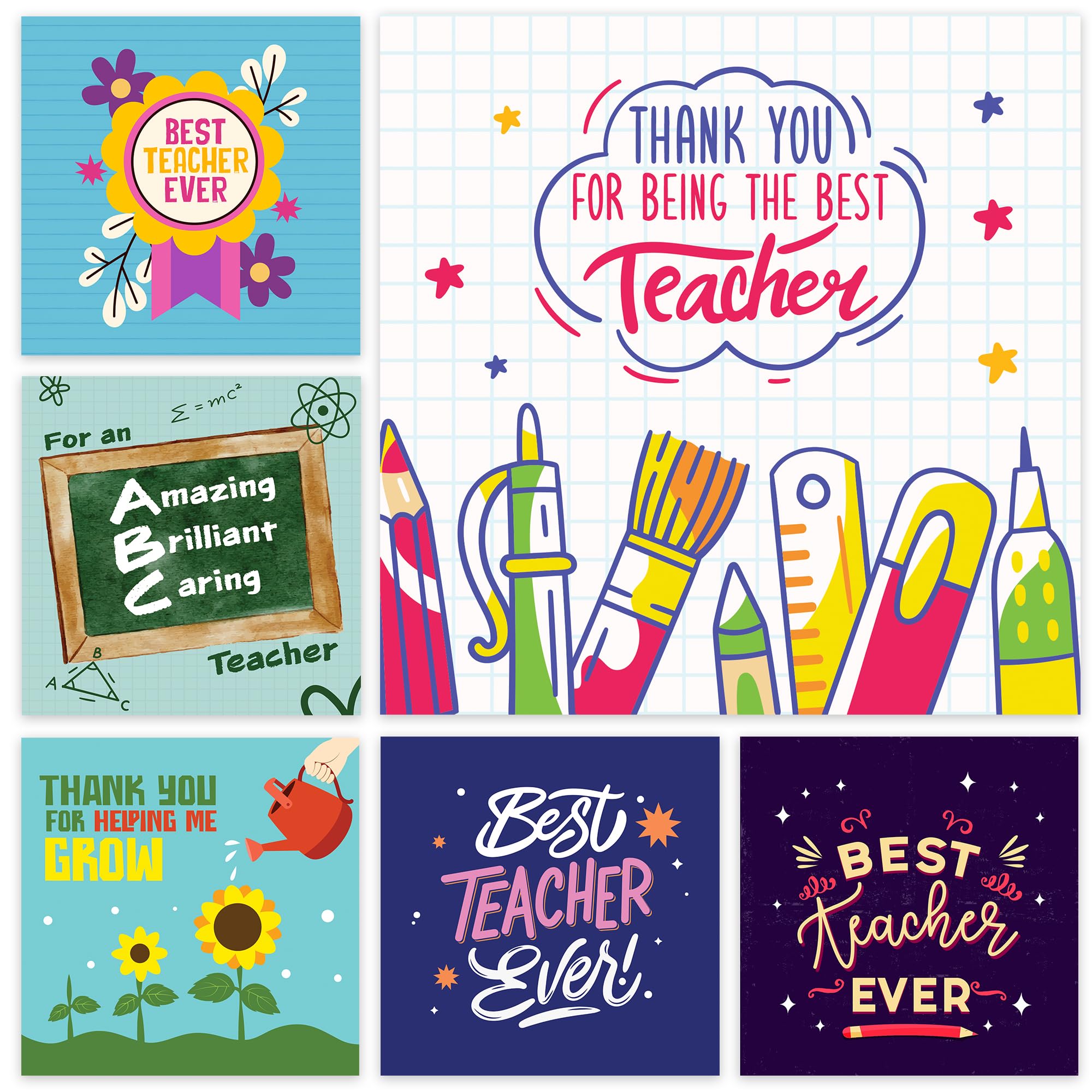 Giftinghouse 6 Thank You Teacher Cards Multipack with Envelopes - Greeting cards for Women Men Ecofriendly cards Printed and Packed in UK