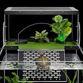 Clioran XL Turtle Basking Platform with Kits for 75/90/100 Gal 18&ndash;24" Wide | Red Eared Slider Above Hanging Dock for 120/125/150 Gal,Non-Slip Ramp,Escape-Proof Clear Acrylic Loft,Heat-Resistant Mesh Lid