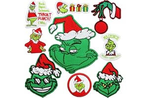 GONOSEED Grinch Patches Iron On Grinch Iron On Patches Christmas Patches Christmas Iron On Patches for Clothing Decorative Patches Embroidered Sew On Cartoon Anime DIY Patches Applique Patch Repair