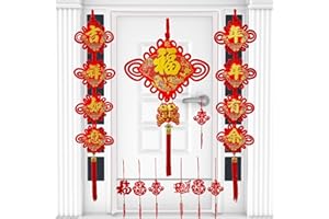 VALAUNI Chinese New Year Decorations 2025 Red Chinese Knot Fu Character and Chinese Couplets for Lunar New Year Spring Festival Year of The Snake Decoration Lucky Fu Hanging Ornaments Party Home Decor 27PCS