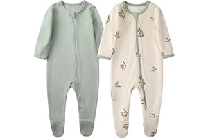 O2 BABY Baby Boys Girls Organic Cotton Zip-Front Sleeper Pajamas, Footed Sleep 'n Play