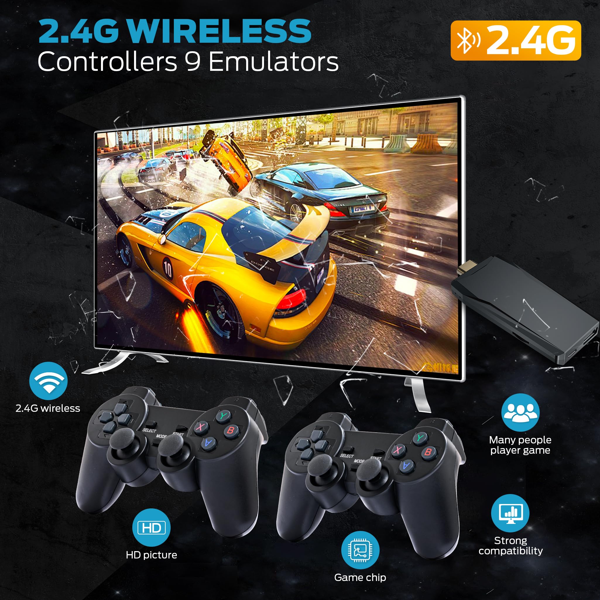 MSCFIT Retro Game Console, Plug & Play TV Gaming Console with 20,000 Built-in Games, 64GB, 4K HDMI Output, 9 Iconic Emulators, 2.4G Wireless Controllers, Dark