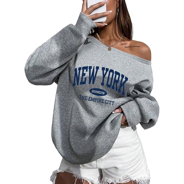 Remidoo Womens Off The Shoulder Sweatshirt Drop Shoulder Oversized