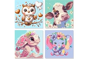 FLAJZ 4 Pack Paint by Numbers Kit for Kids, Animals Paint by Number Kits for Kids Ages 4-8, DIY Animal Oil Painting Suitable for Home Decoration (8x8inch)