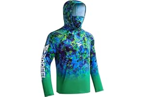 Rodeel UPF 50+ Men’s Long Sleeve Performance Fishing Hiking Shirt with Mask UV Neck Gaiter Hoodie