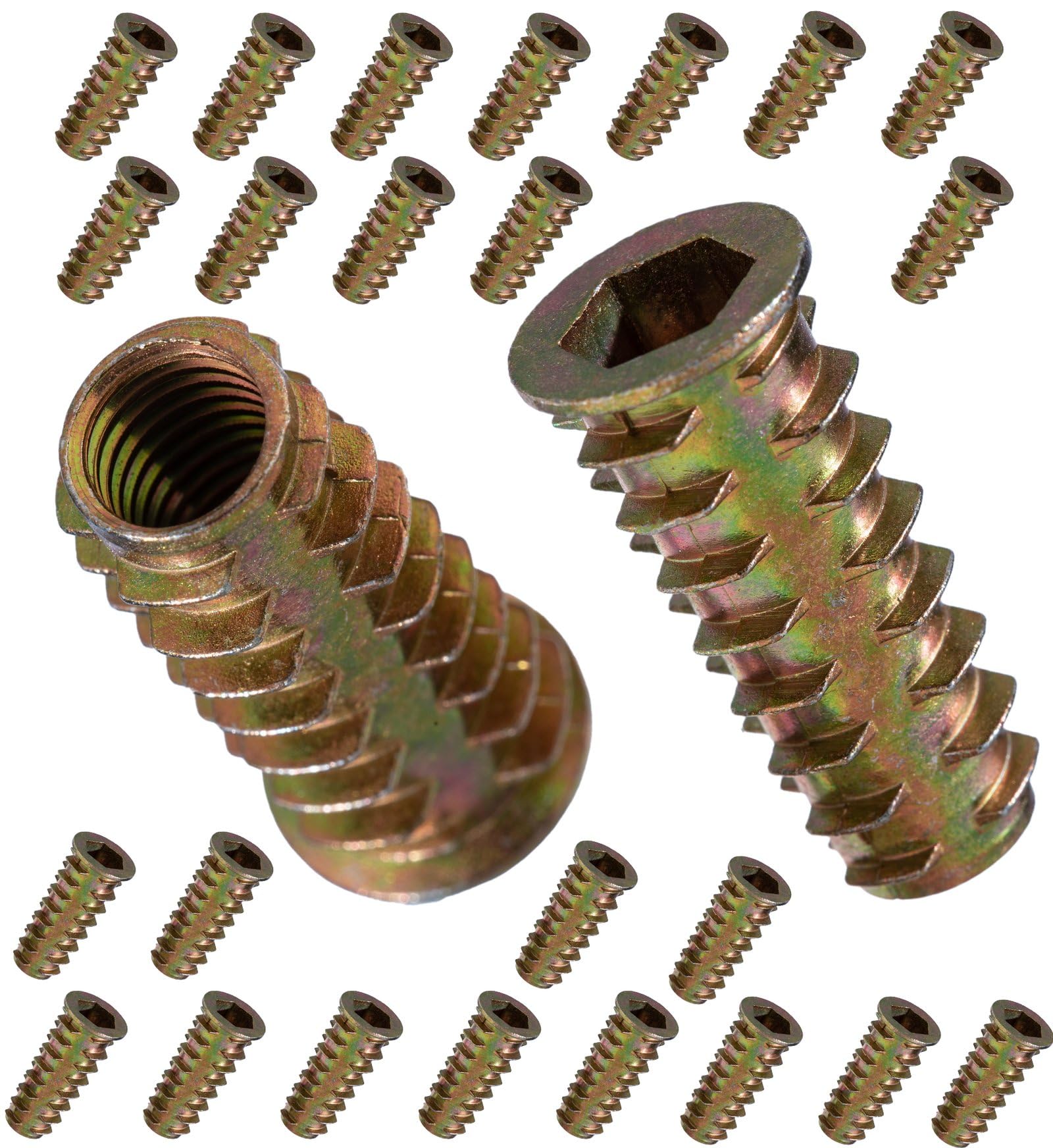 YoiYee M8 x 25mm Wood Insert Hex Socket Nuts - Threaded Flanged Hex Socket Nut Insert for Wood Furniture, DIY Projects - 20 Pack