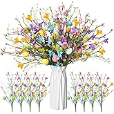 Giegxin 12 Pack 15.7 Inch Artificial Easter Flower Decorations Easter Egg Picks Colored Winter Jasmine Decorative Spring Floral Stems Flower Centerpieces for Table Home Decor(Easter Egg)