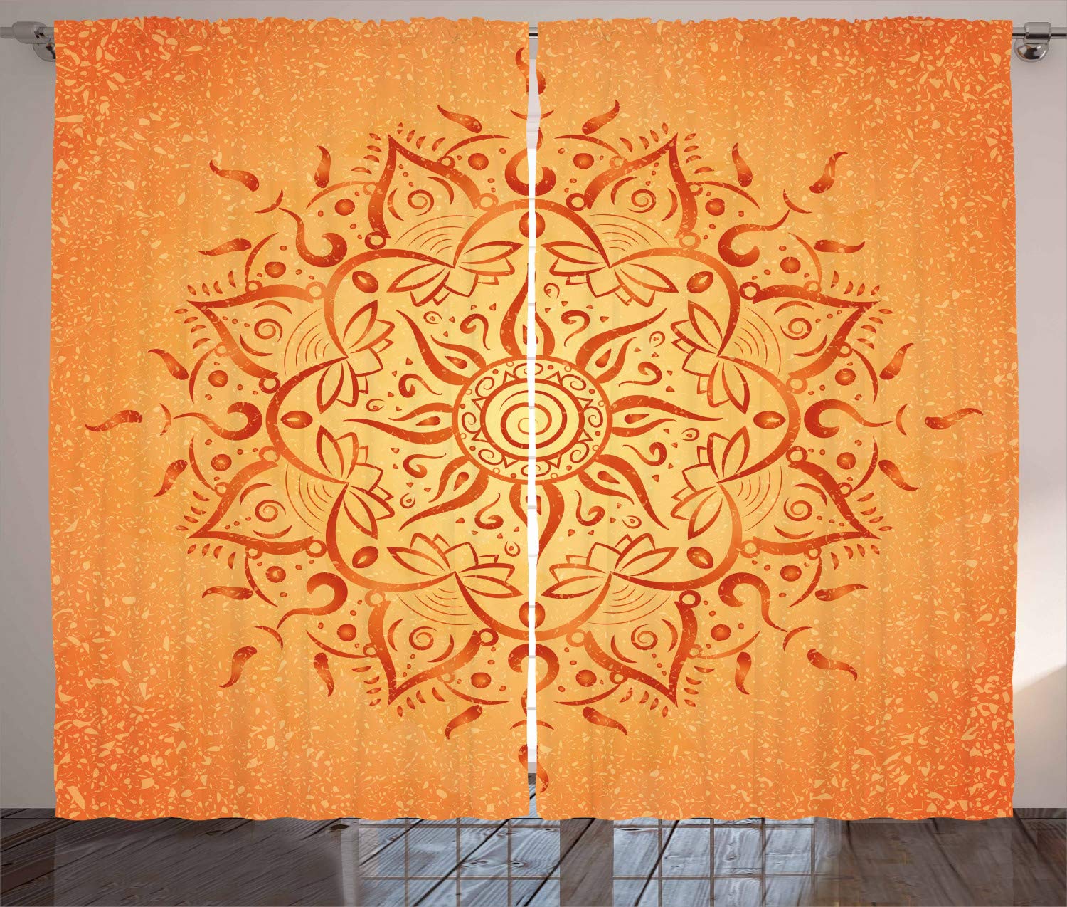 ABAKUHAUS Lotus Curtains, Sun Pattern Ombre Effect Mandala Culture Print, Living Room Bedroom Window Drapes 2 Panel Set, 280 x 245 cm, apricot — image 1
