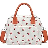 RLGPBON Lunch Bag for Women Girls Lunch Box Large Insulated Tote Bag, Cute Strawberry Corduroy Reusable Lunch Box for Adult for Work Picnic or Travel