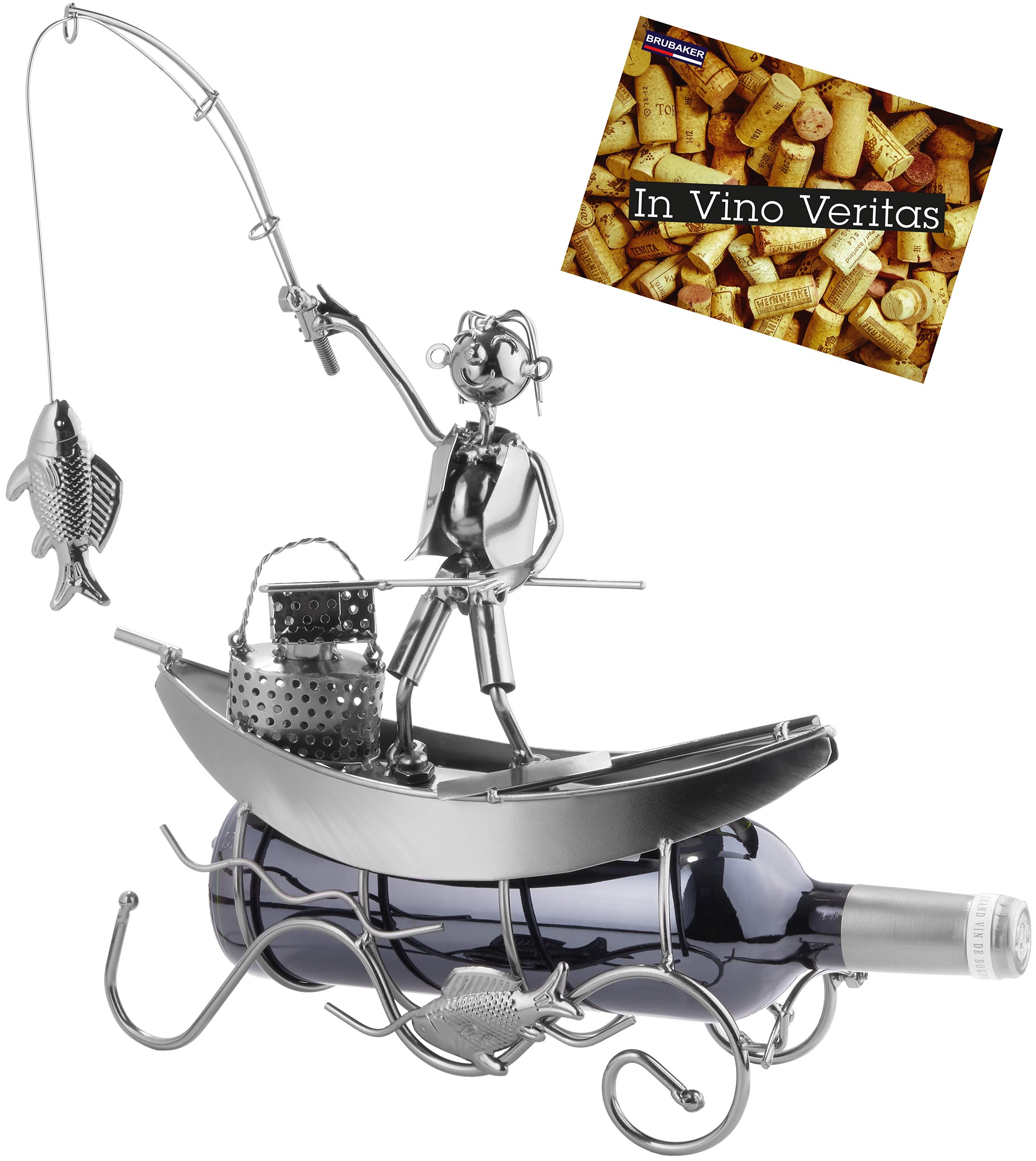 BRUBAKER Grey Metal Wine Bottle Holder (37 cm x 30 cm x 11 cm), Under Cabinet, Rustic Style