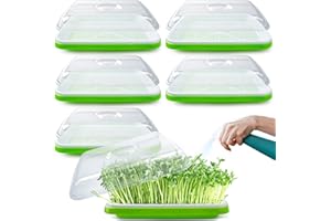 UCandy Seed Sprouter Tray with Drain Holes,Seed Germination Tray Kit BPA Free Nursery Tray,Soil-Free Big Capacity Healthy Wheatgrass Grower Sprouting Container (5 Pack with lid-Light Green)