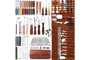 TLKKUE Leather Working Kit, Leather Craft Tools with Custom Storage Bag Leatherworking Tooling Kit for Beginners Leathercraft