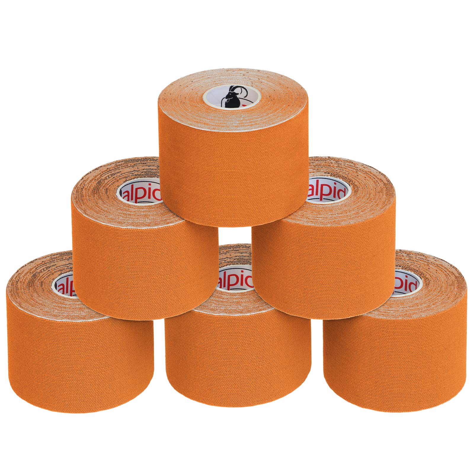 ALPIDEX Kinesiology Tape 1/3/ 6/12 Rolls Many Colors 5 m x 5 cm Application Examples E- Book Skin Friendly Muscle Support Elastic Strapping Tape, Colour:Orange, Quantity:6 Rolls