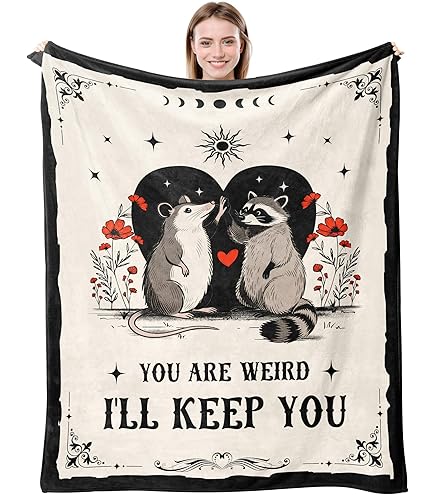 Best Friend Blanket - Funny Raccoon & Opossum Fleece Throw, 60x50, 'You Are Weird I'll Keep You' Gift