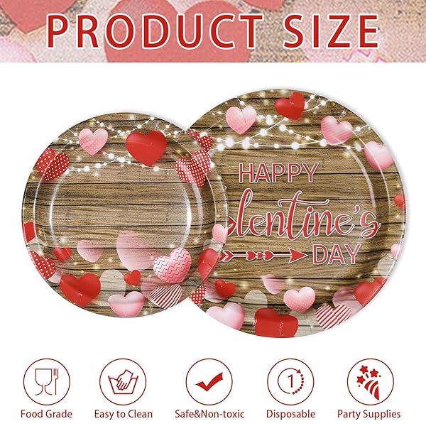 200PCS VALENTINE’S DAY DECORATIONS HAPPY VALENTINE PLATES AND NAPKINS VINTAGE WOOD RED LOVE HEART DECORATIONS FOR VALENTINES DAY ROMANTIC WEDDING ANNIVERSARY ENGAGEMENTS PARTY SUPPLIES SERVES 50