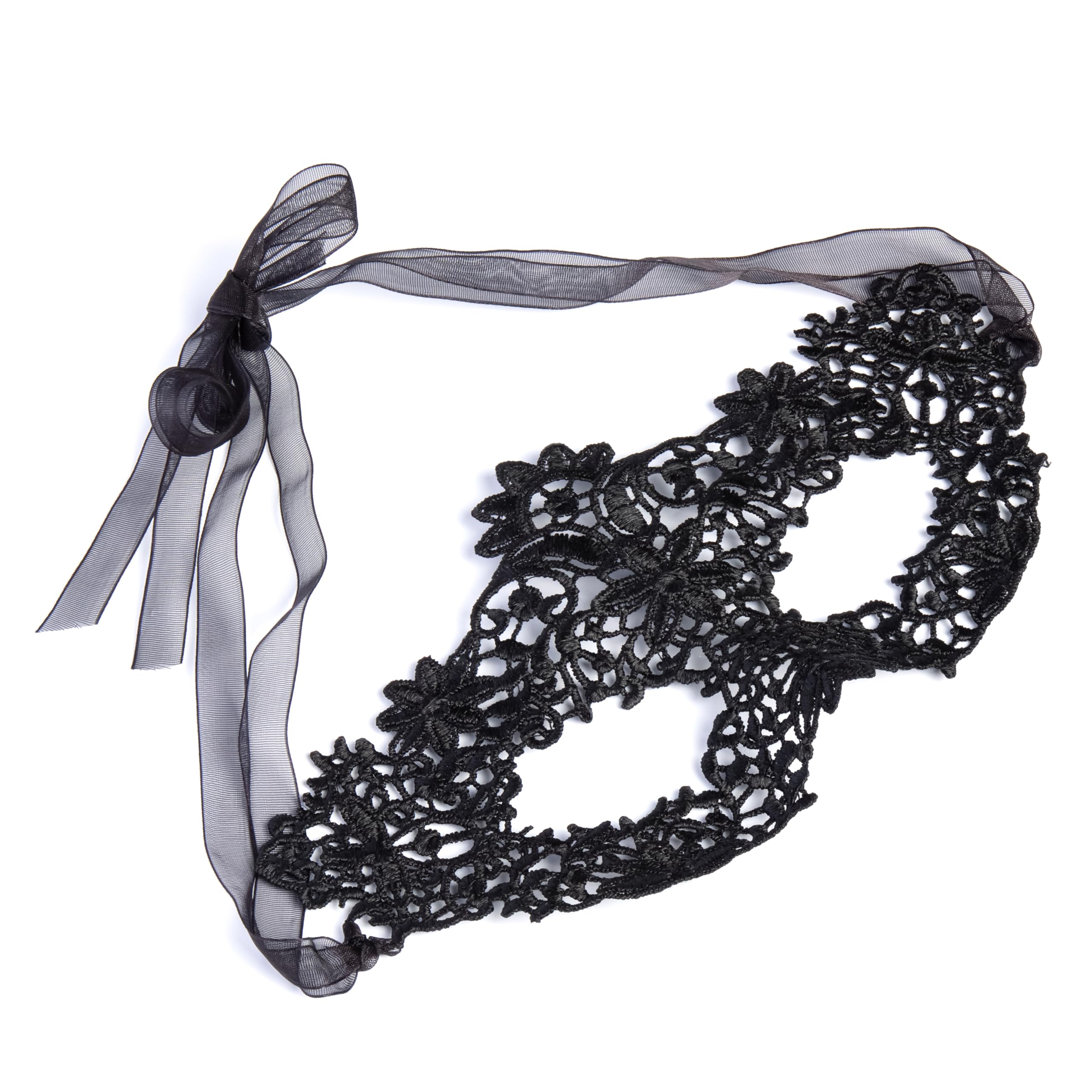 The Lace Mask Co ® Luxury Women's Venetian Lace Masquerade Prom Halloween Carnival Mask Ball (Classic Black with Organza Ribbon)