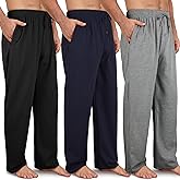 Wenouy 3 Pack Men's Cotton Pajama Pants Soft Pjs Lounge Bottoms with Pockets & Elastic Waist Sleepwear for Men