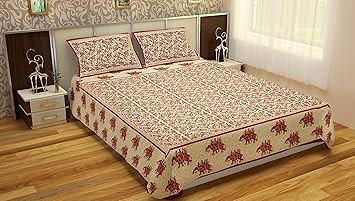 Vihaan Fab Double Bedsheet Pure Cotton Printed Bedsheet with 2 Pillow Cover