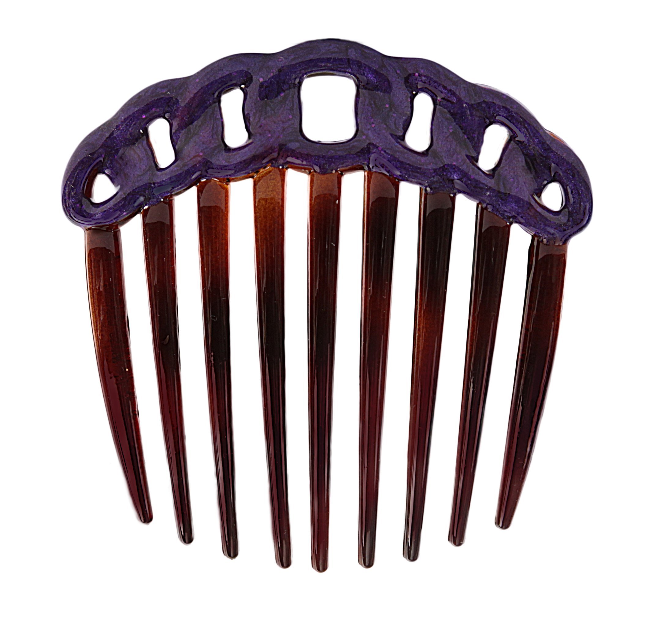 Caravan Purple Enamel French Decorated Tortoise Shell Rope Design Twist Comb