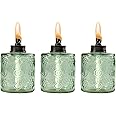 TIKI Set of Sail Glass Table Torches 3-Pack, Green - Decorative Tabletop Torches for Outdoor Lawn, Patio, and Backyard, 5.5 in, 1118129