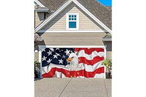 LBDECOR Patriotic Eagle God Bless US Flag Garage Door Decorations, Garage Door Banner Cover with Grommets, Garage Door Mural Backdrop Decoration for Indoor Outdoor Wall Door Photography 7x16ft