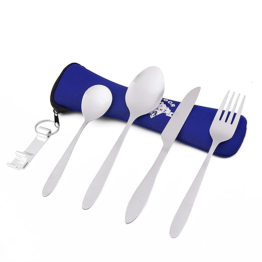 OUTDOOR FREAKZ Cubiertos de Camping y cubiertos de viajes acero inoxidable (azul +)