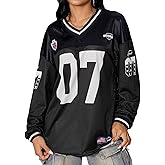 Milumia Women's Mesh Oversized Long Sleeve Jersey Shirt Y2k Number Graphic Tees Blokette T Shirt Top Streetwear