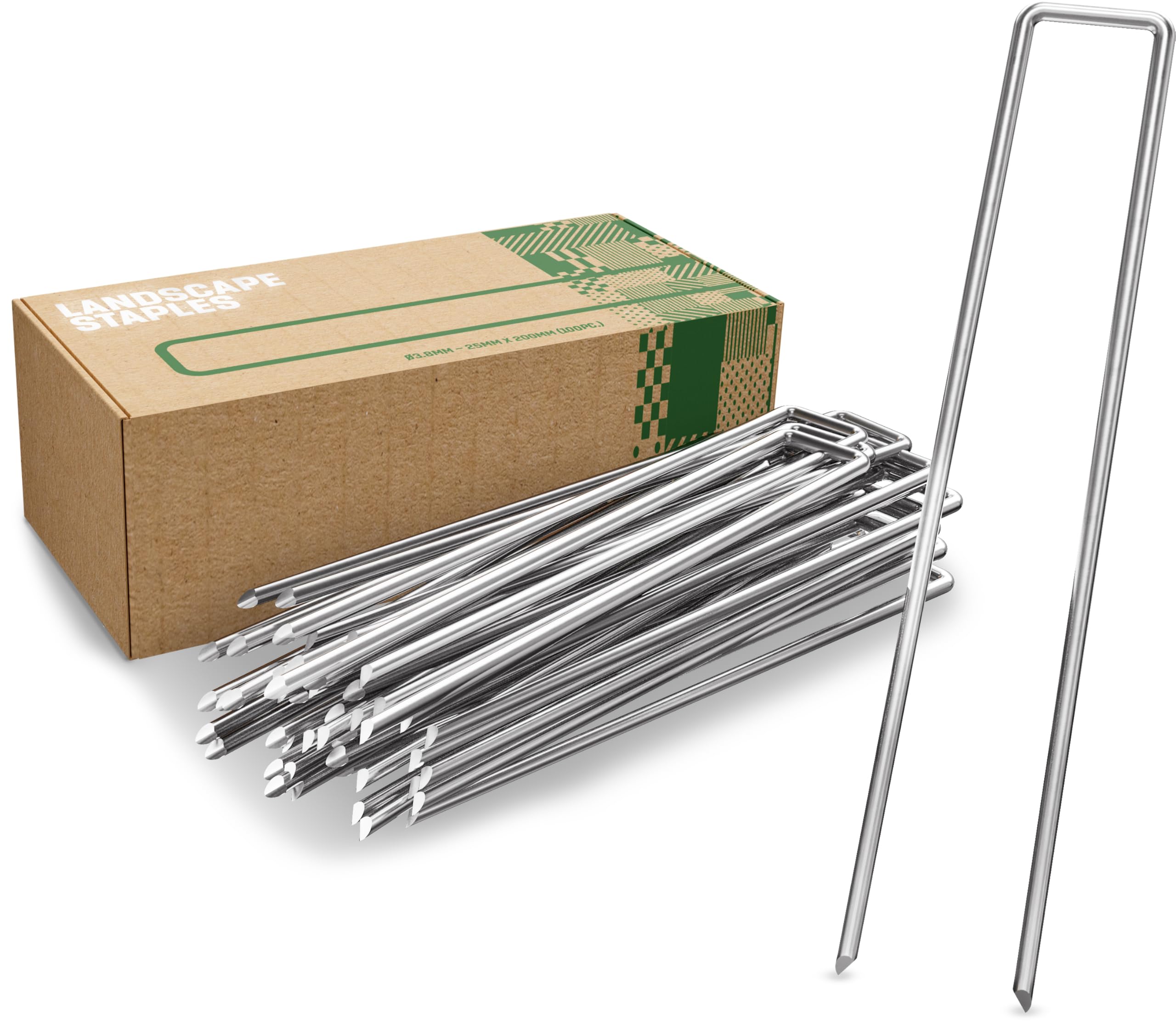 GardenGloss Heavy Duty Garden Pegs Made of Steel - Strong Metal Pegs for Membrane, Netting and Fence - Anti-Rust Landscape Staples (100pcs)