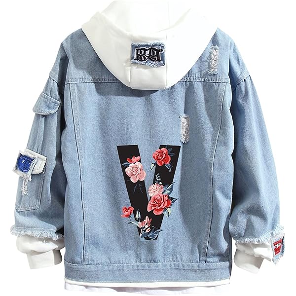 Lpstop Novelty Red Heart Denim Jacket Love Heart with Smile Teeth