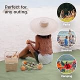 VonShef Picnic Blanket Green Herringbone 180x147cm Waterproof Backing view 4