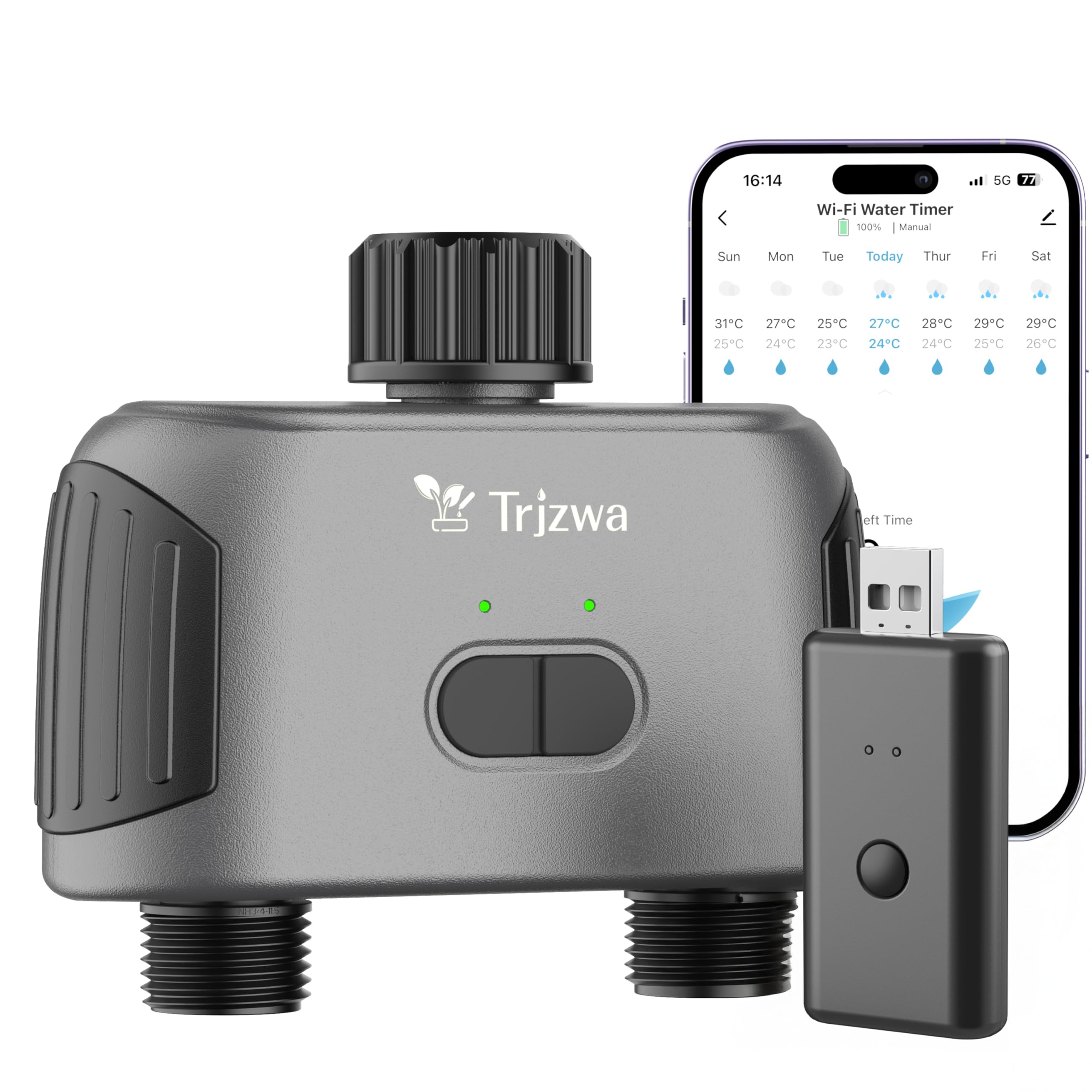 TRJZWA Dual Port WiFi Water Timer, 2024 Latest Irrigation Timer Water Timers for Irrigation, Automatic Watering System with WiFi Remote and Voice Control for Garden/Greenhouse/Lawn/Orchard Vegetables