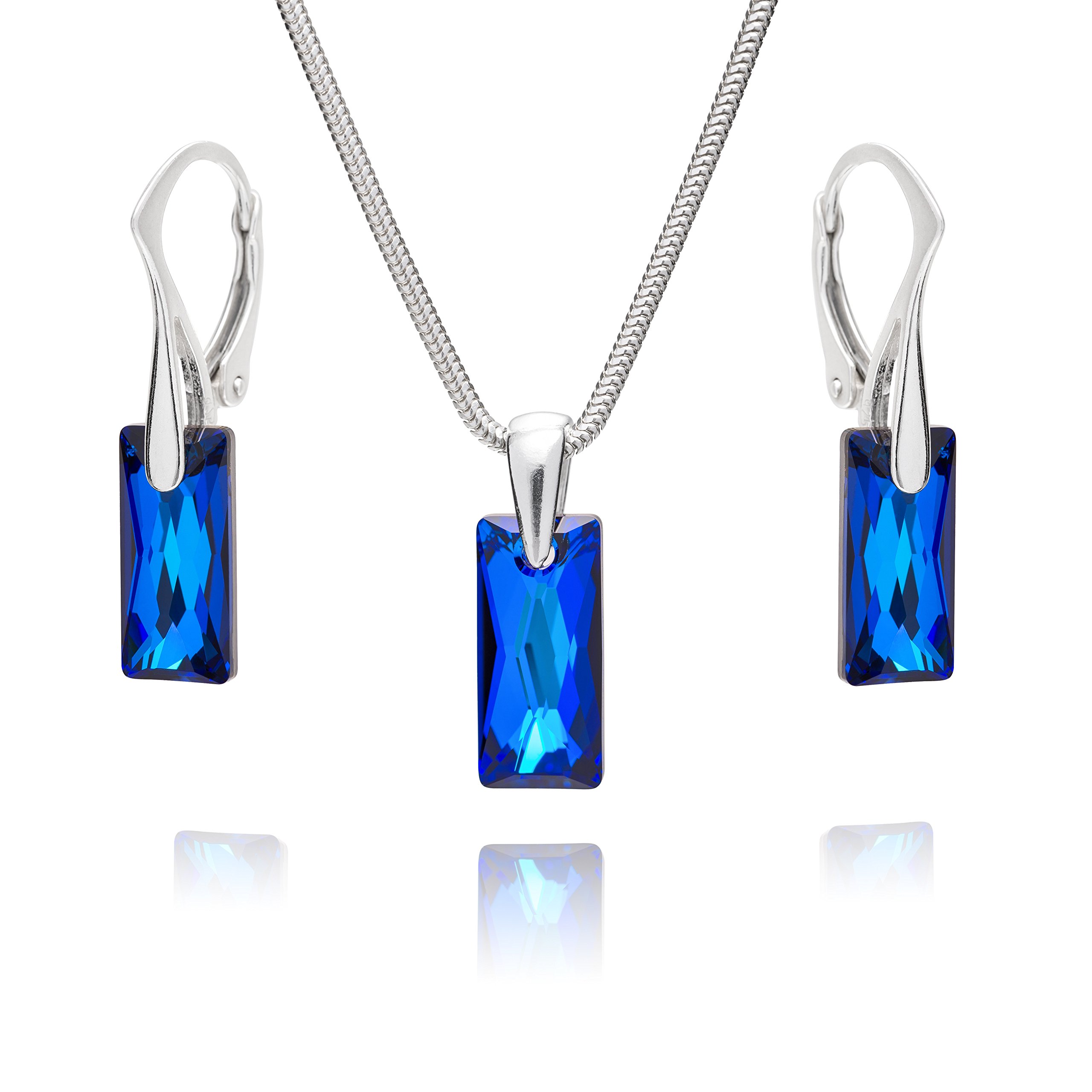STERLL Womens Jewelry Set With Silver Snake Chain And Blue Crystal Pendant