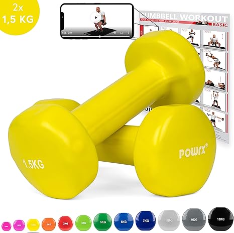 POWRX Mancuernas Vinilo 3 kg Set (2 x 1,5 kg) + PDF Workout ...
