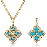 MEVECCO Gold Four Leaf Clover Necklace for Women 14K Gold Plated Clover Pendant Necklace Double Side With Diamond Vintage Filigree Flower Necklace Gift