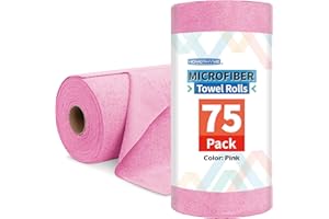 HOMERHYME Microfiber Cleaning Cloth Roll, 75 Pack Tear Away Microfiber Towel, Reusable Washable Shop Towels, Lint Free Cleaning Rags for Car Home Kitchen Garage & Automotive 11.5"x11.5" Pink