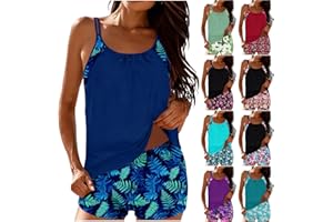 Women's 2 Piece Tankini Swimsuits Bathing Suits Blouson Swimwear Tank Tops with Shorts Tummy Control Swimming Suits