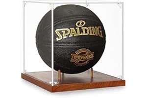 JupDec Basketball Display Case Acrylic Clear 10" Full Size with Solid Wood Base, UV Protected Soccer Display Stand Box for Autographed Standard NBA WNBA Ball Memorabilia Keepsake Ideal Gift Athlete