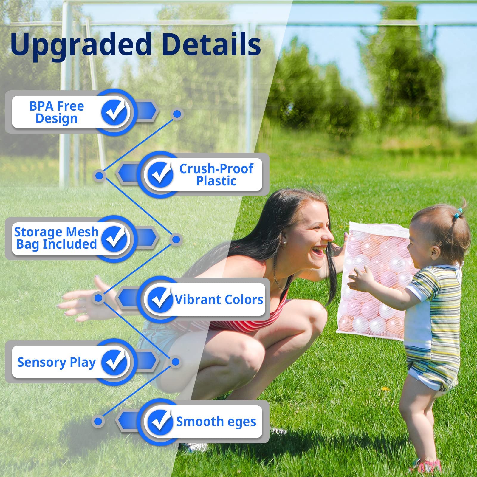 TRENDPLAY Pit Ball for Baby Toddlers Pet Fun Toys for Ball Pit Pool Playpen, Indoor Outdoor Play with Storage Bag, Pack of 100, Pink+Gold+White+Transparent