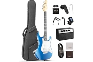 Fesley 39 Inch Electric Guitar: Beginner Electric Guitar Kit with HSS Pickup, Full Size Solid Body Guitar Starter Set with Amplifier, Bag, Strap, String, Cable, Picks, FST100, Blue