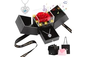 Yowivon Preserved Red Real Rose with Heart Necklace, Eternal Flowers Rose Gifts for Mom Wife Girlfriend Her on Anniversary Mothers Day Birthday Valentines Day for Women