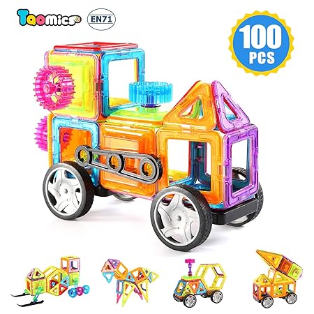 Taomics 100PCS Magnetische Bausteine, pädagogische Spielwaren der Kinder für das Entwickeln der Fantasie-Kreativität und räum