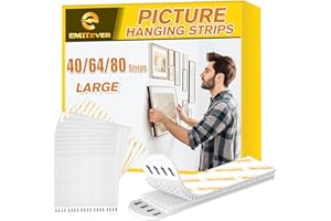 EMITEVER Picture Hanging Strips Heavy Duty, Damage Free Hanging Picture Hangers for Walls, Picture Hanging Kit, Hanging Hooks Without Nails, White Poster Adhesive Strips Large 32-Pairs (64 Strips)