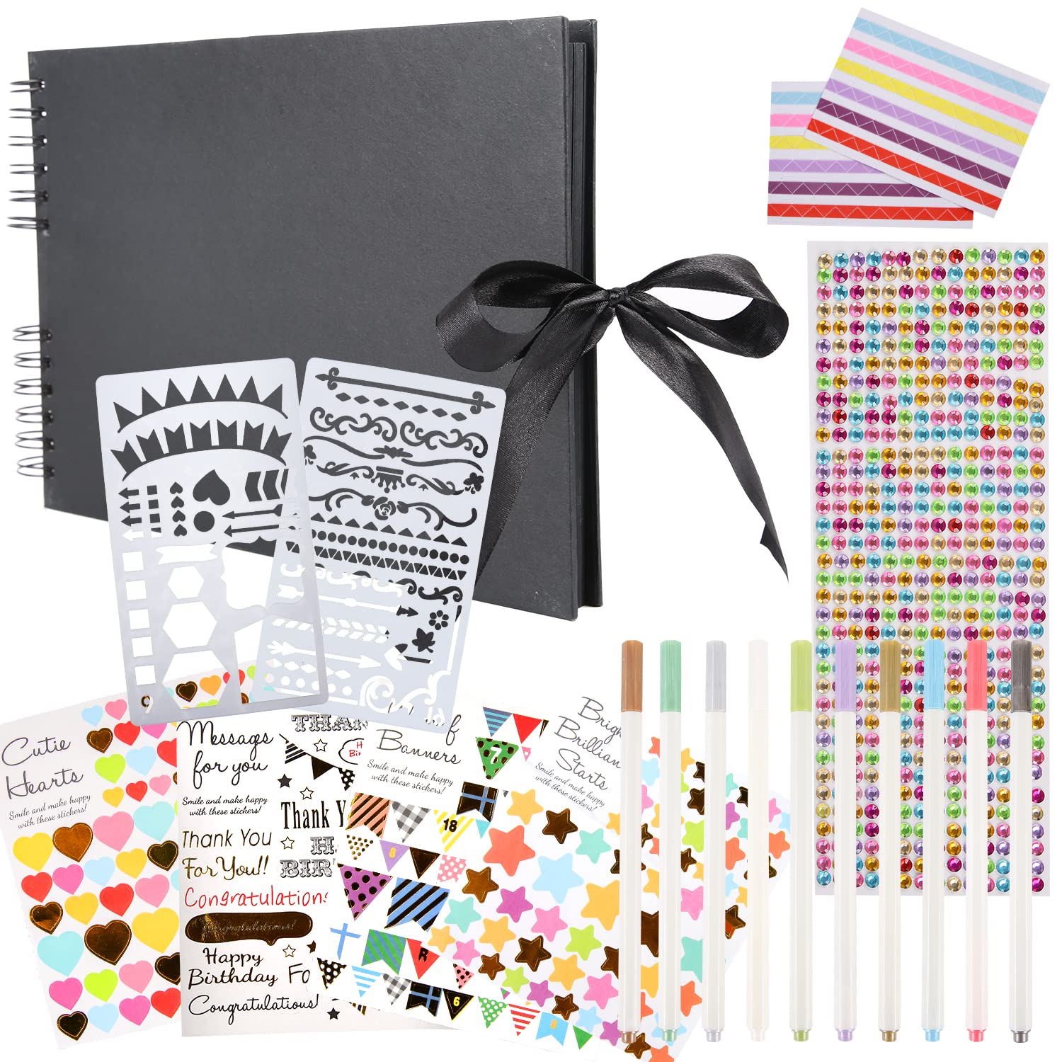 Sgehai Black Scrapbook with Black Pages, DIY Photo Album, 80 Pages, Includes Pens, Stickers & Templates, Unisex, All Ages, Life-Size, Non-Foldable