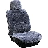 Genuine Sheepskin Seat Cover Lambskin Seat Cover Winter Car Seat Cover Lambs Wool Sheep Skin Fuzzy Shearling Car Accessories with Curve Patten (Gray with bit of Bluish Tint)